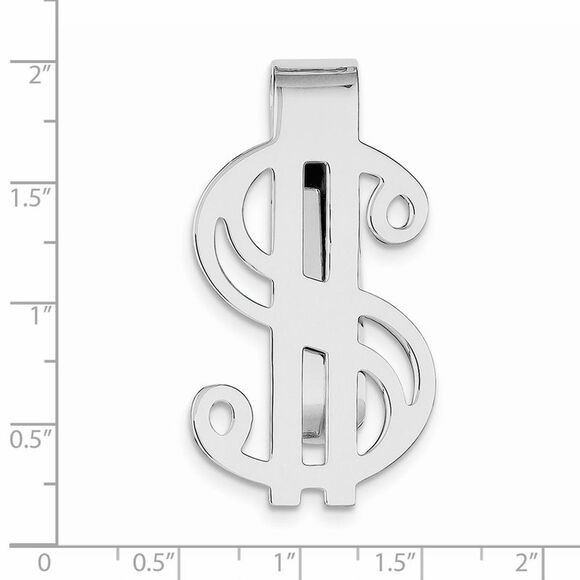 Polished Dollar Sign Money Clip in Rhodium Plated Sterling Silver - Picture 2 of 3